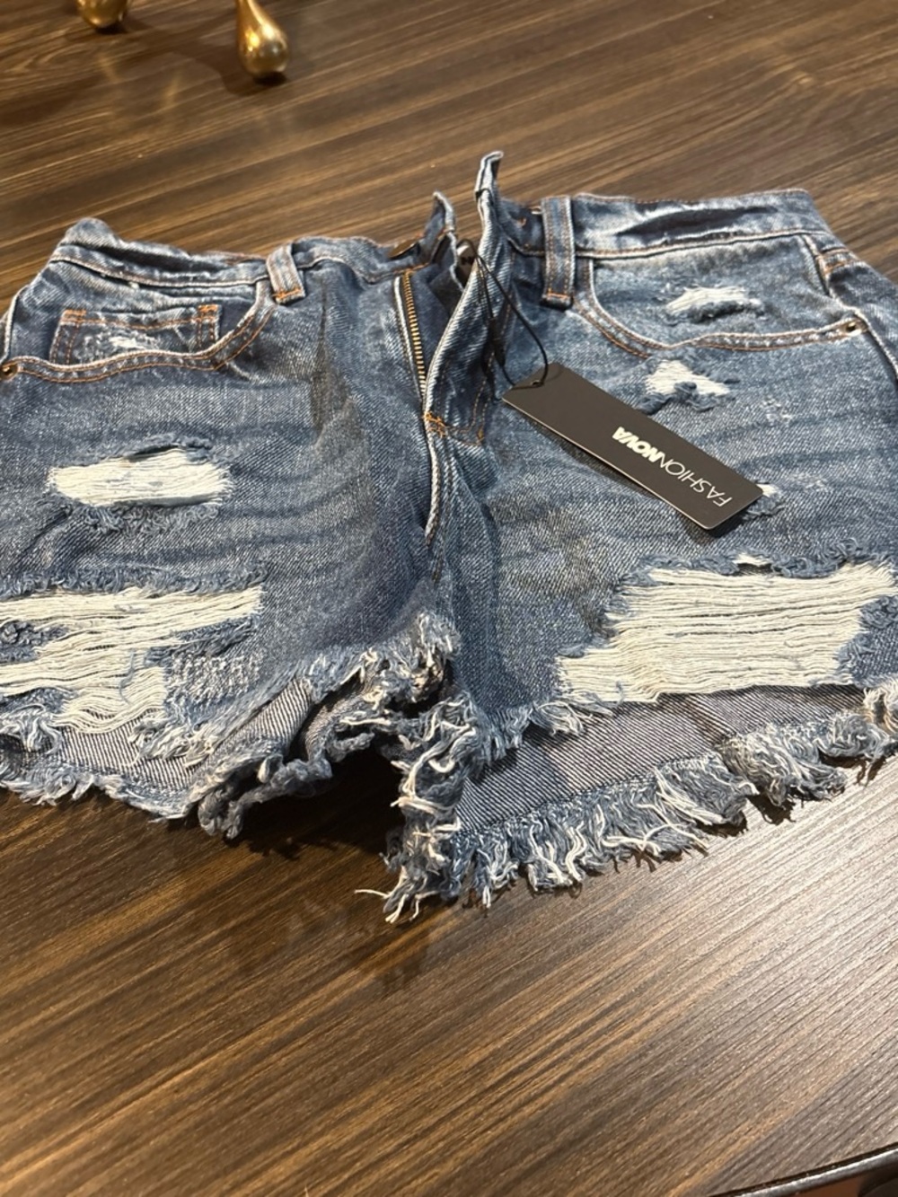 Fashion Nova Distressed Frayed Denim Shorts - Blue
